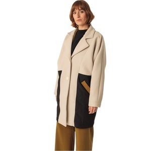 SKFK Igaro Cream Black Wool Blend & Quilted Colorblock Coat Medium Reg. $349 NWT